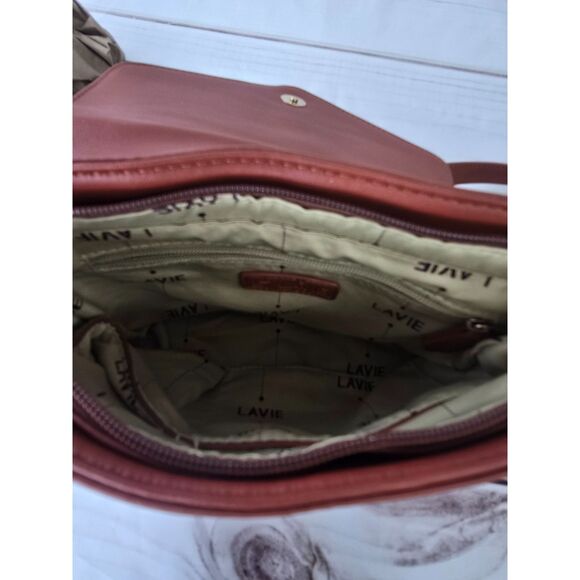 LaVie Crossbody Purse 5 Pockets Brown/Red Color Adjustable Strap - Picture 6 of 6